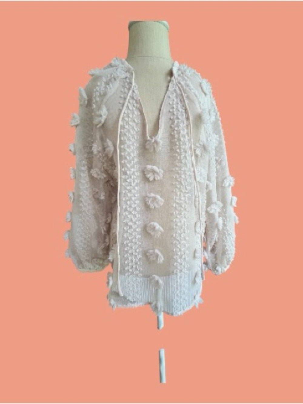Zara Women’s Cream Pom-Pom Knit Sweater Pullover